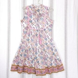 Lola Australia Dress XS Pink Floral Cotton Sleeveless Knee‎ Length Boho Hippie